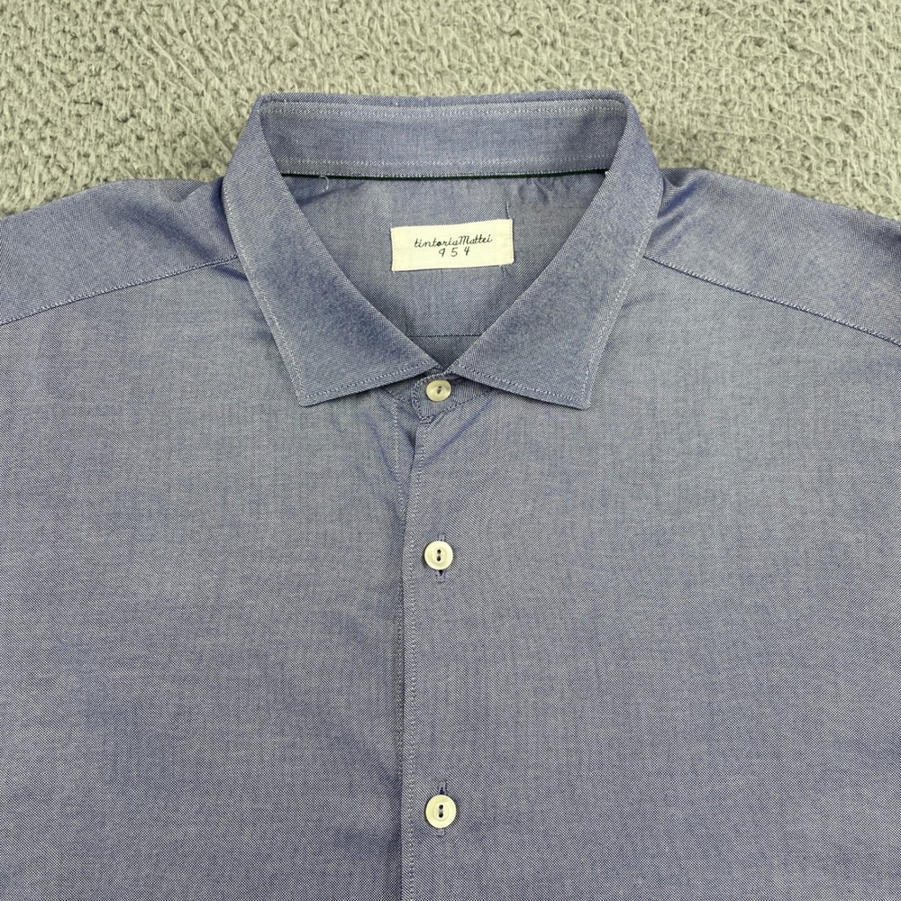 Tintoria Mattei Shirt Men 42 Blue 16.5 Button Front Dress Office Business Casual